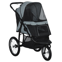 PawHut - Poussette pour animaux, poussette pliable pour chien à 3 grandes roues - noir-Trois grandes roues en caoutchouc, la roue avant est verrouillable, adaptées à tous les terrains 
