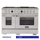 Kucht - 48 po Série KXP Cuisinière double énergie Propane - Acier inoxydable-Cuisinez comme un pro avec deux fours séparés dotés de grandes fenêtres : le principal est en porcelaine bleue robuste avec une capacité de 4,2 pi³, et le four latéral offre 2,5 pi³
