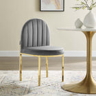 Modway - Isla Chenal Touffé Performance Velvet Fauteuil d’appoint de salle à manger - Gris or-Base en acier inoxydable doré