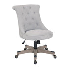 Chaise de bureau Hannah capitonnée, Brume-Chaise de bureau élégante à dossier touffeté, jolie base en bois, hauteur réglable et assemblage facile