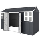 Outsunny - Abri de jardin extérieur 12 pi x 5,5 pi, avec porte verrouillable, pour jardin, gris foncé-Intérieur de 62 pi² (5,8 ㎡) offrant un grand espace de rangement
