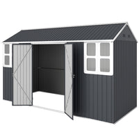Outsunny - Abri de jardin extérieur 12 pi x 5,5 pi, avec porte verrouillable, pour jardin, gris foncé-Intérieur de 62 pi² (5,8 ㎡) offrant un grand espace de rangement
