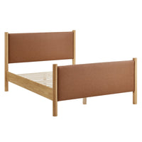 Modway - Maven Taille reine Cuir végétalien rembourré Lit de plateforme, Tan Oak-Cadre de lit en bois
