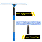 Gritt Commercial - Ensemble professionnel de nettoyage de vitres - Raclette de 14 po - Lave-vitres de 14 po - Perche de 20 po-Le manche pivote à 180° pour atteindre facilement les coins, les rebords et les appuis de fenêtre