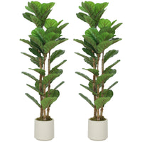 HOMCOM - Arbre artificiel figuier lyre 4 pi pour décoration intérieure - vert - lot de 2-Doté de feuilles en PEVA au toucher réel et de troncs en bois massif pour un aspect ultra-réaliste 
