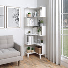 Prepac - Bibliothèque d'angle Nordik 71,5 po à 6 niveaux, tablette autoportante extra haute avec rangement - Blanc-Matériau Durable Pour Une Utilisation À Long Terme: La bibliothèque d'angle blanche est fabriquée à partir de bois composite stratifié non toxique (conforme à la norme CARB 2), avec un panneau arrière en fibre de densité moyenne pour une solidité supplémentaire. cette bibliothèque moderne blanche est facile à nettoyer et respectueuse de l'environnement.