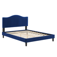 Modway - Juniper Chenal Touffé Performance Velvet Lit de plateforme King, Marine-Lit de plateforme King