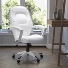 Flash Furniture - Fauteuil de direction mi-dossier, accoudoirs fixes, blanc-Rembourrage LeatherSoft Blanc