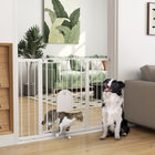 PawHut - Barrière pour animaux extra large 30"-52" avec petite porte - 35"L - Noir-Un adulte peut ouvrir la porte d’une seule main en faisant glisser le bouton des deux côtés en même temps et en soulevant