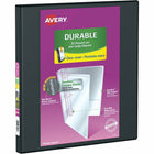 Avery® - Reliure de présentation durable à anneaux obliques en D, 1/2 po, noir-Les panneaux avant et arrière plus larges couvrent complètement les onglets et séparateurs standard