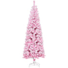 HOMCOM - Snow Flocked Pencil Artificial Christmas Tree with Steel Base Pink-6 ft de haut, luxuriant avec une forme de pin qui donne un aspect sain et naturel 