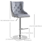 HOMCOM - Tabourets de bar pivotants réglables avec repose-pieds - gris - paquet de 2-Assise recouverte de tissu en velours polyester pour un confort optimal 
