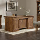 Sauder -Bureau de luxe Palladia, chêne vieilli-Tiroirs et tablettes de grandes dimensions avec glissières en métal sécuritaires. Panneau rabattable pour clavier et souris ou portatif