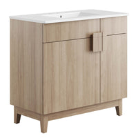 Modway - Miles 36" Vanette de salle de bain - Chêne blanc-Panneau de particules et stratifié de mélamine