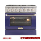 Kucht - 36 po Série KDF Cuisinière Pro Style au gaz naturel - Acier inoxydable/Bleu-La cuisinière à gaz à 6 brûleurs comprend un brûleur double de 20 000 BTU avec mode mijotage, un brûleur de 15 000 BTU, un brûleur de 12 000 BTU, deux brûleurs de 9 000 BTU et un brûleur de 6 000 BTU