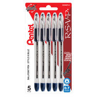 Pentel - Stylo à bille RSVP – 0,7 mm – bleu – paquet de 5-La prise ergonomique en caoutchouc Comfort Zone vous permet d’écrire pendant des heures en tout confort