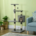 PawHut - Arbre à chat griffoir 46 po, centre d’activité multi-niveaux, gris-Centre de jeu agréable avec 4 plateformes, 1 condo, 2 jouets et plusieurs poteaux à griffer 