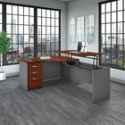 Bush Business Furniture Westfield SRC128HCSU Bureau droit 3 positions assis-debout avec classeur Hansen Cherry 60 L x 43 P-La conception Bow Front crée une surface étendue afin que les invités aient de la place pour prendre une chaise et collaborer