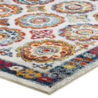 Modway - Entourage Treillis marocain floral vieilli d’Odile Tapis de comédie 8 pi l x 10 pi L - Ivoire Bleu Rouge Orange Jaune-Haute densité / Tissé à la machine