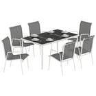 Outsunny - ensemble de salle à manger de jardin 7 pièces avec 6 chaises empilables - gris-Idéal pour le jardin, le balcon, la piscine, la plage et plus encore