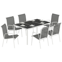 Outsunny - ensemble de salle à manger de jardin 7 pièces avec 6 chaises empilables - gris-Idéal pour le jardin, le balcon, la piscine, la plage et plus encore