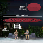 Outsunny - Parasol double face pour terrasse - rouge vin-Poignée à manivelle pour ouvrir et fermer facilement le auvent