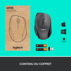 Logitech Souris sans fil Marathon M705 - noir-Contenu de la boîte : Souris sans fil Logitech Marathon M705, noir, récepteur Logitech Unifying, logiciel sur CD pour personnaliser la souris et le clavier Logitech, guide de démarrage rapide, 2 piles AA