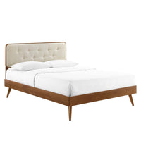 Modway - Bridgette Bois Lit à plateforme queen avec pieds écartés, Noyer beige-Cadre de lit plateforme Queen
