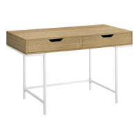 Monarch Specialties - 7569 Bureau 48 po L - Naturel/Metal Blanc-Bureau d'ordinateur au fini faux bois naturel avec 2 tiroirs de rangement avec larges poignées découpées et glissières de tiroir en métal
