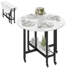 HOMCOM - Table à manger pliante à abattant sur roulettes avec étagère de rangement ouverte pour 4-6 personnes - marbre blanc-Les roulettes en PU verrouillables assurent une position stable et une mobilité fluide 