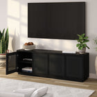 Hudson&Canal - Meuble TV Pryce pour téléviseurs jusqu'à 78" - Grain noir/Rotin noir-Dimensions du produit : 15,5" L x 70" l x 24" H