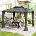 Outsunny - Pavillon à toit rigide double 10 pi l x 12 pi L avec rideaux - noir-La structure combinée en métal et aluminium offre une stabilité et une robustesse excellentes