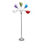 Simple Designs - Lampe de sol argentée à col de cygne réglable, 5 lampes, abat-jour multicolores primaires-Base en métal argenté