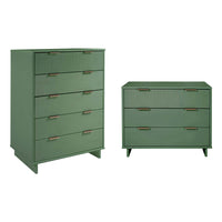 Manhattan Comfort - Granville commode et chiffonnier modernes - vert sauge - ensemble de 2-Commode de chambre à coucher au style moderne-contemporain avec une touche de glamour comprenant une commode haute et une commode standard