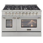 Kucht - 48 po Série KNG Cuisinière Pro Style au gaz naturel - Acier inoxydable-Cuisinière de classe professionnelle dotée de deux brûleurs doubles de 20 000 BTU avec fonction mijotage, de deux brûleurs de 12 000 BTU, de deux brûleurs de 9 000 BTU et de deux brûleurs de 6 000 BTU