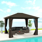 Outsunny - Gazebo Deluxe Hardtop de 10' x 12' avec rideaux et moustiquaire - couleur café-La conception spacieuse de 12x10pi offre suffisamment d'espace pour faire la fête sans se sentir à l'étroit 
