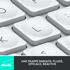 Logitech - MX Keys Mini pour Mac Clavier Minimaliste Sans Fil Eclairé - USB-C - Gris Pale-Frappe Idéale grâce aux Touches Smart Keys: Frappez sur des touches à la forme des bouts de vos doigts, avec diction vocale de texte, micro couper et remettre le son, et touches emoji