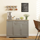 HOMCOM - Buffet moderne avec plateau effet bois et étagères de rangement multiples - gris-L’étagère réglable sur 3 niveaux dans l’armoire à 2 portes améliore la flexibilité 