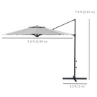 Outsunny - Parasol déporté avec rotation à 360° et manivelle - 10 pi - gris-Un auvent ventilé sur huit nervures en métal aide à rester stable contre le vent
