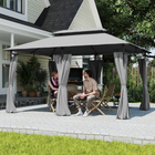 Outsunny - Pavillon de terrasse à double toit 10 pi L x 13 pi L avec rideaux - gris foncé-Six colonnes en métal assurent durabilité et longévité
