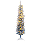 HOMCOM - Arbre de Noël artificiel pré-éclairé de 6 pi - pointes enneigées-6 pi de haut, luxuriant avec des feuilles bleu foncé qui donnent un aspect sain et naturel 