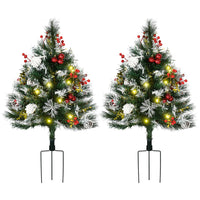 HOMCOM - 2 sapins de Noël artificiels de 60 cm avec éclairage LED-2pi de haut, luxuriant avec des pointes décorées de baies, des pommes de pin qui donnent un aspect sain et naturel 