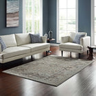 Modway - Enye Treillis floral vintage vieilli Tapis de comédie 8 pi l x 10 pi L - Brun et bleu argenté-Tissage serré à poil bas