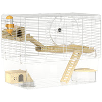 PawHut - Cage à Hamster/Gerbils avec Plat de Nourriture - Blanc-Le design à 3 niveaux offre beaucoup d'espace
