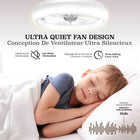Bell+Howell - Ventilateur de plafond CannonX à profil bas de 35,5 cm (14 po) avec éclairage et télécommande - Blanc-La DEL lumineuse de 2200 lumens offre 3 modes de température de couleur, soit blanc chaud de 3500 kelvins, lumière du jour de 4500 kelvins et blanc froid de 5500 kelvins, ainsi que les modes lumière seulement, ventilateur seulement et combiné