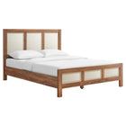 Modway - Capri Grains de bois Lit plateforme Queen, Noyer-Détails texturés en lin