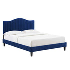 Modway - Juniper Chenal Touffé Performance Velvet Lit de plateforme King, Marine-Pieds en bois noir avec capuchons sans marque