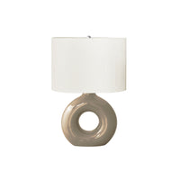 Monarch Specialties - Luminaire - 24 po H Lampe De Table - Céramique Brune - Abat-Jour Ivoire / Crème - Contemporain - Moderne-Lampe de table contemporaine et élégante de 24 pouces, dotée d'une base en céramique brun pâle en forme de beignet, surmontée d'un abat-jour ovale en tissu ivoire et d'un embout rond en métal argenté
