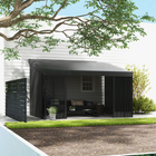 Outsunny - Pergola gazebo mural 10 pi l x 13 pi L avec rideaux et moustiquaires - gris foncé-Deux rideaux et deux moustiquaires amovibles peuvent bloquer le vent et offrir un espace privé