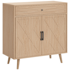 HOMCOM - Buffet de style ferme 30 po avec tiroir et étagère de rangement - chêne-Porte à motif linéaire unique avec une finition chêne chaud, rehaussant votre décoration